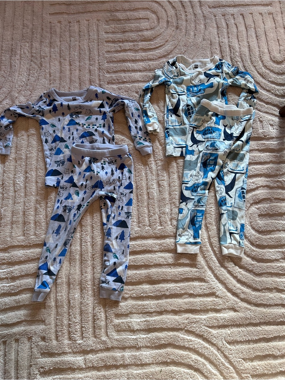 Tea Collection Blue and White Kids Pajama Sets with Playful Prints